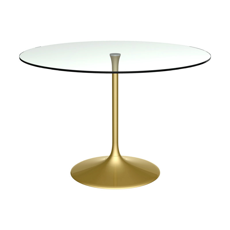 Clarke County Round Glass Top Metal Base Dining Table, 74.5cm H x 110cm W x 110cm D, Dark Chrome