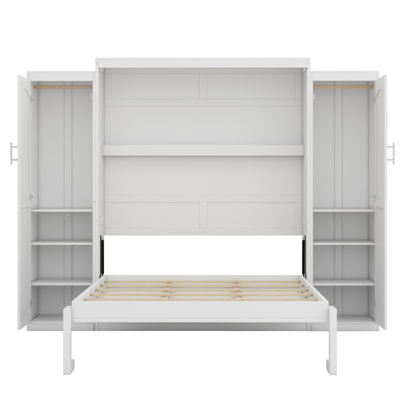 Murphy Bed With Two Wardrobe And Storage Shelf, Queen