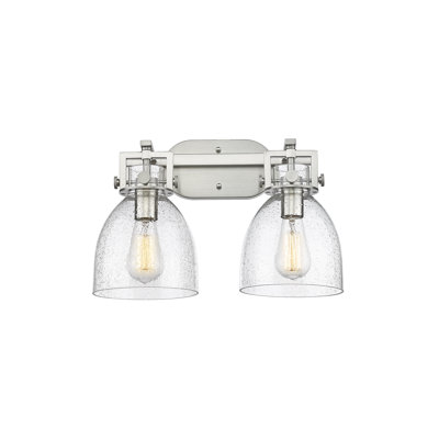 Newton Bell - 2 Light - 17 inch - Satin Nickel - Seedy Shade - Bath Vanity Light