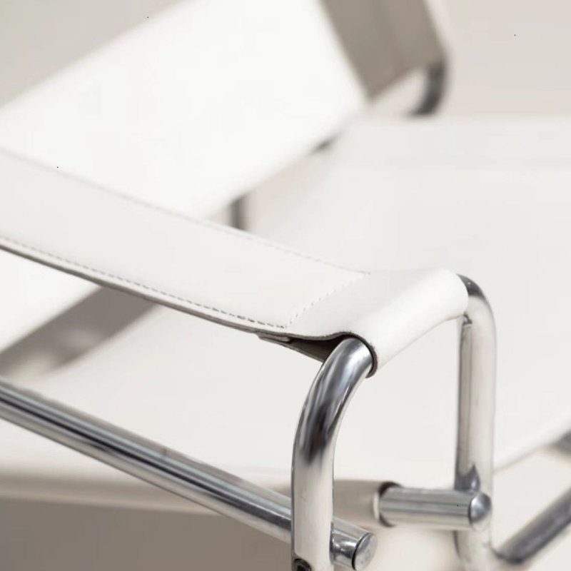 Danta Saddle Leather and Artificial Leather Accent Chair with Stainless Steel Frame, White Saddle Leather