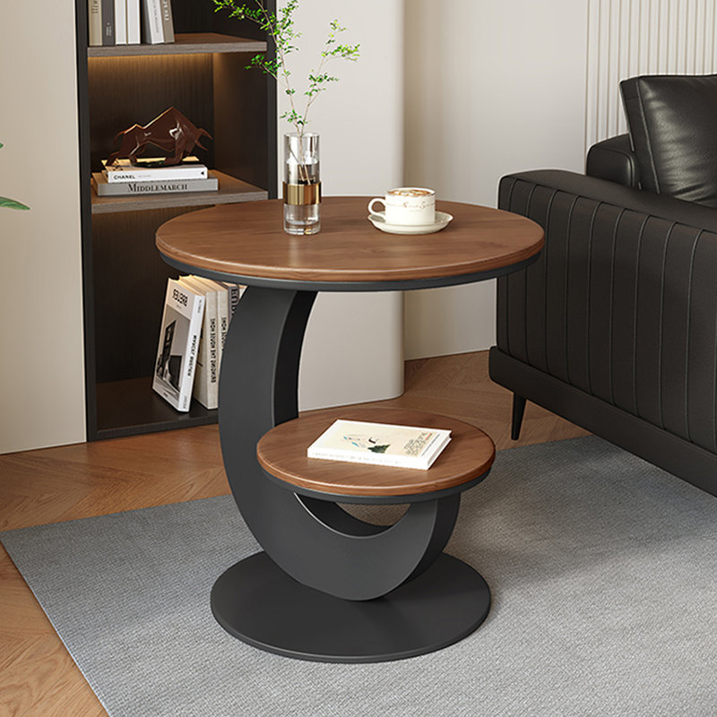 Table de bout en bois manufacturé moderne + fer, Noir, H 23,62 po x l 15,75 po x P 11,81 po