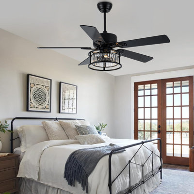 Ventilateur de plafond moderne 52 pouces avec lumière, ventilateur de plafond industriel en cristal avec 5 pales, moteur à courant continu réversible à 6 vitesses 