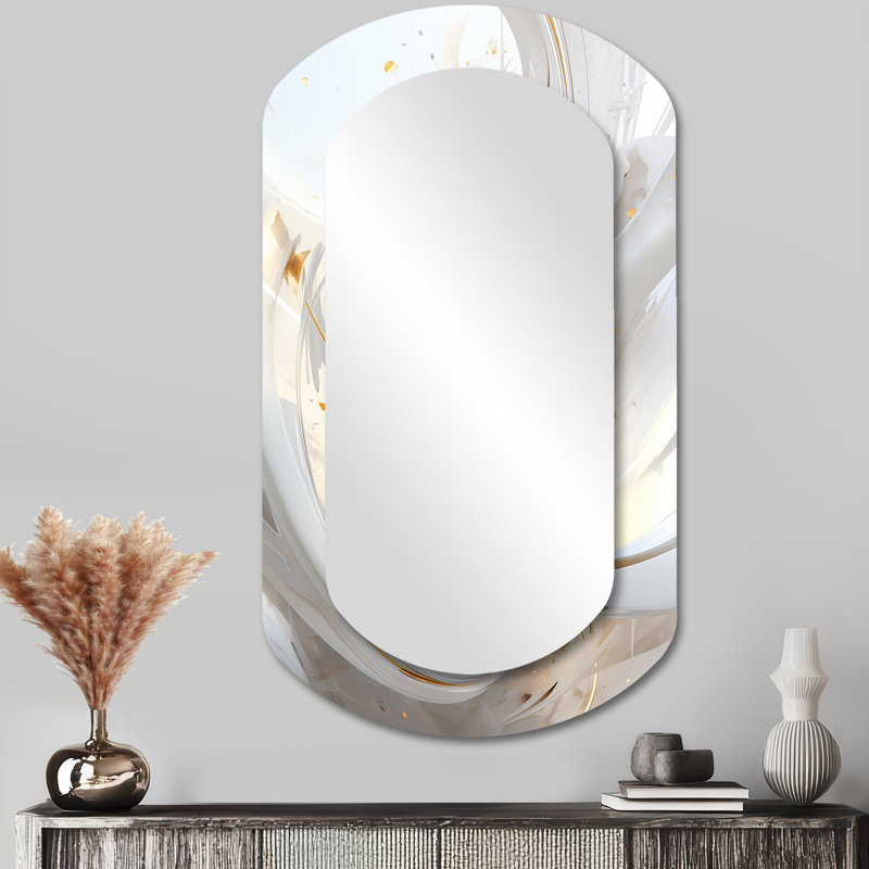 Fractal Gold Sphere On White II - miroir mural décoratif cylindrique Fractals, grand miroir asymétrique doré, impression sur métal