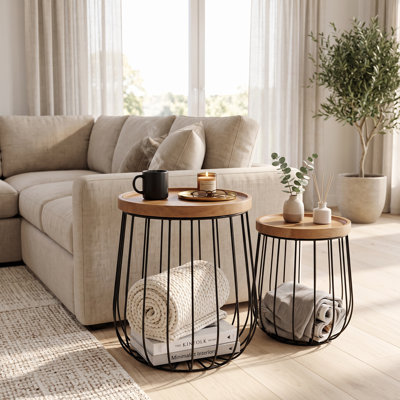 Ensemble de 2 tables gigognes en bois massif avec rangement Franklin