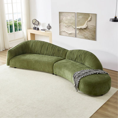 Canapé confortable avec méridienne 145,67 po Mid-Century rembourré avec méridienne faisant face à la droite pour le salon, la chambre à coucher, l’appartement et le bureau à domicile - vert