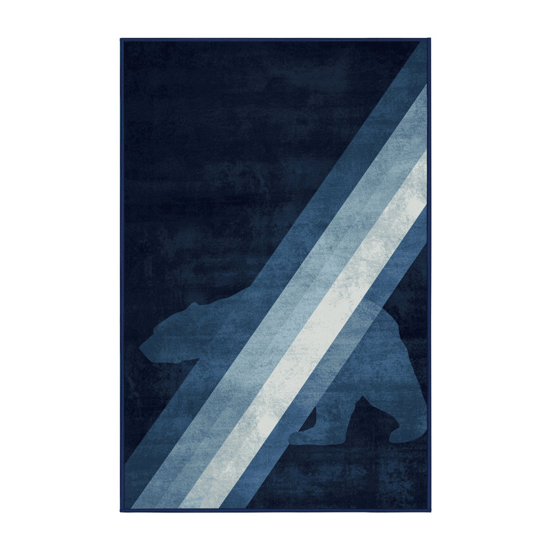 Tapis bleu moelleux doux et moelleux à motif d'ours polaire Tockington, 4 x 6