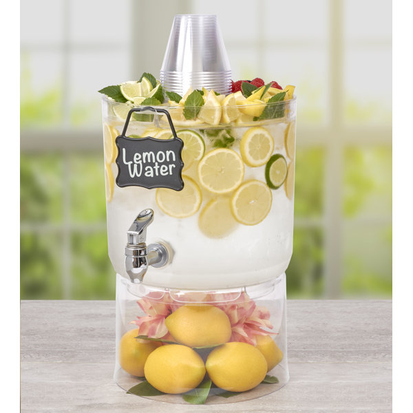 JoyJolt Joyful 1 gal. Clear Glass Drink Dispenser with Spigot Ice and Fruit Infuser