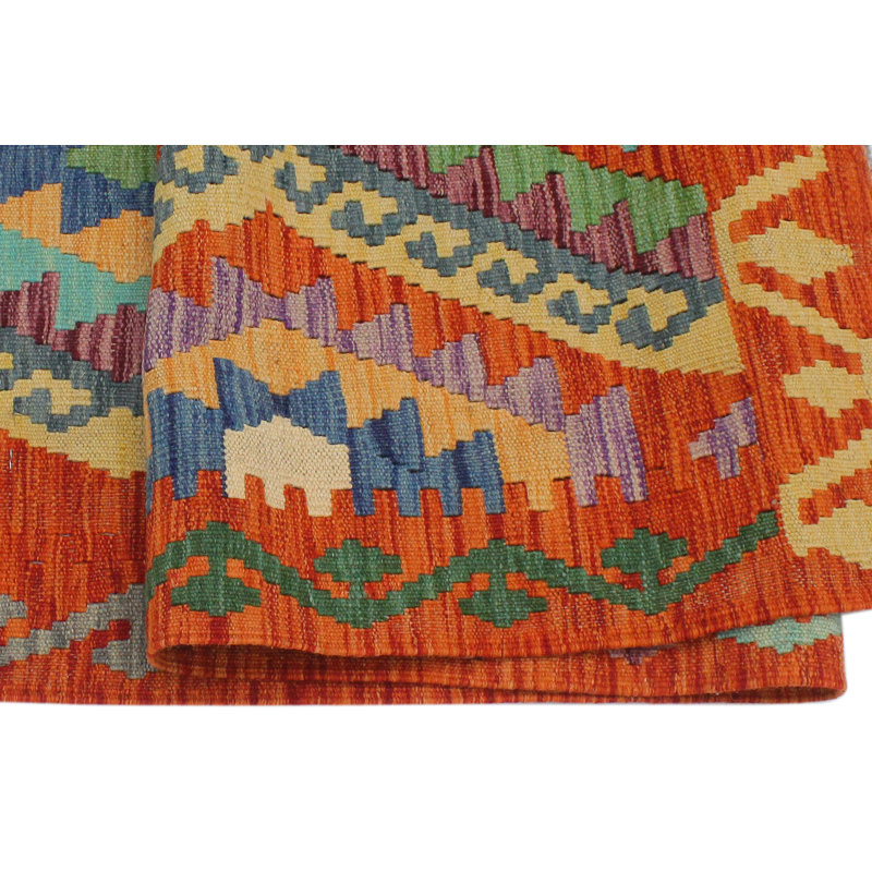 Tapis bleu / vert en laine noué à la main 2 pi 9 po x 3 pi 10 po Cedorah Southwestern