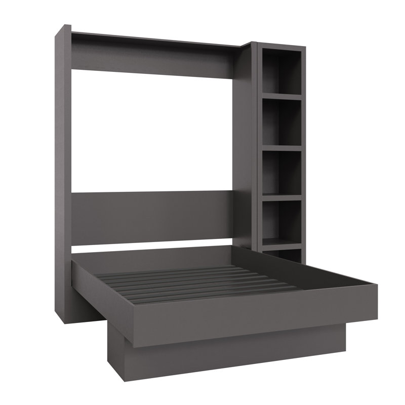 Lit escamotable avec bibliothèque Easy-Lift, Cendré, Grand lit