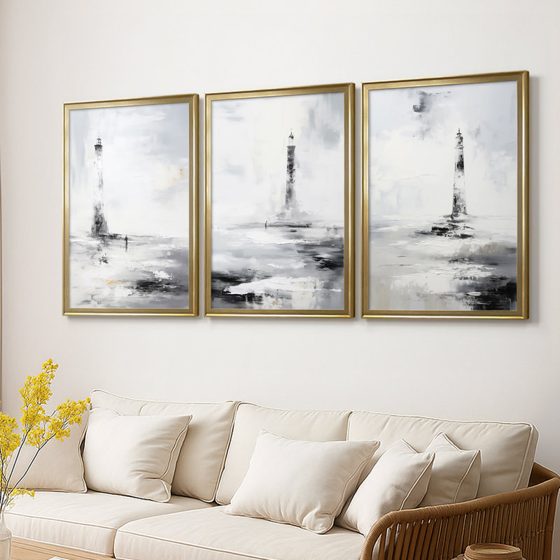 NAUTICAL Series Dxxxxi - Toile tendue avec châssis sur mesure - 3 pièces, H 21 po x l 30 po, Doré