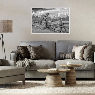 Grand Tetons Mountains & Fence Framed Giclee, design by MJ Photography