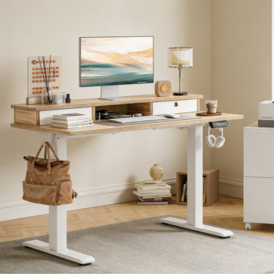 Height Adjustable Desk With Storage Drawers, Paavana 28.3-45.6 Inches, Ergonomic Sit Stand Desk For Home Office Computer Gaming
