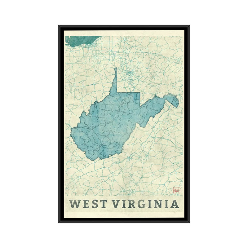 «West Virginia Map» par Hubert Roguski, reproduction d'art graphique sur toile, H 26 po x l 18 po x P 1,5 po, Pas de tapis