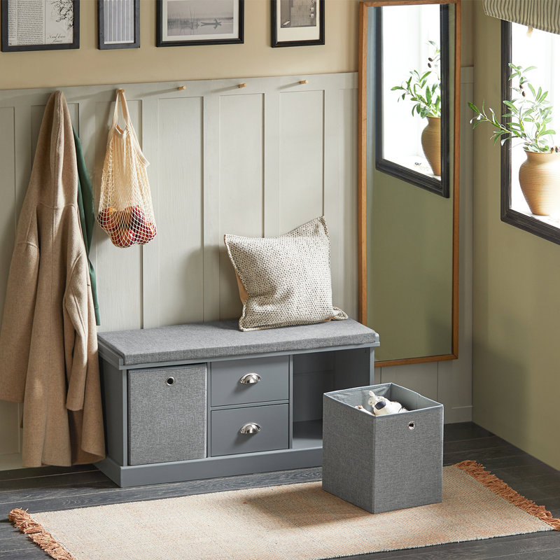 Raine Upholstered Bench with Shoe Storage, Grey