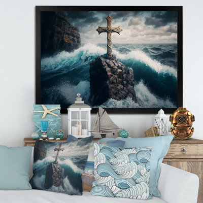 " Religious Cross In The Ocean Breaking Waves II "