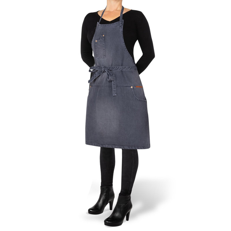 No Pattern Denim Bib Apron, Washed Gray