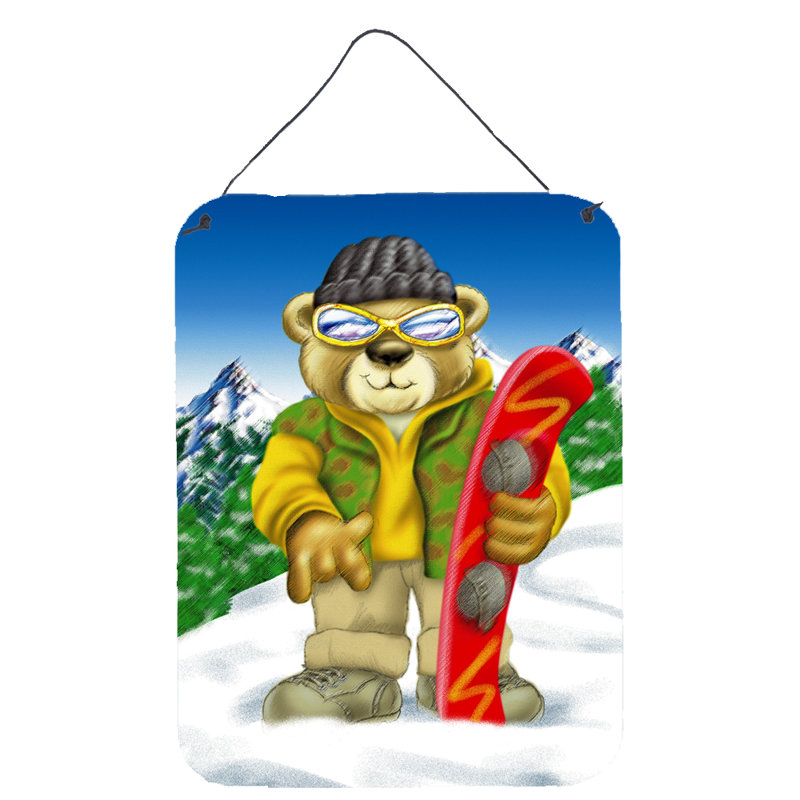 Décoration murale suspendue à snowboard teddy bear