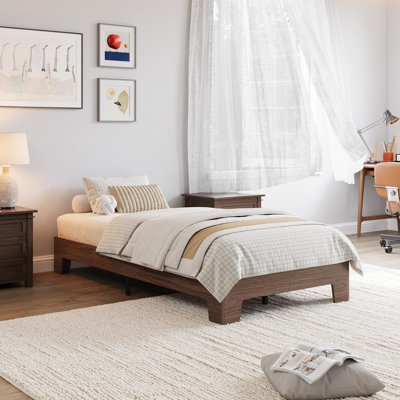 Wood Platform Bed Frame, Wood Slat Support, No Box Spring Needed, Easy Assembly, Noise-Free Design, Underbed Space for Storage