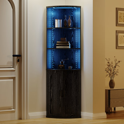 Modern Style Wooden White Corner Shelf With Doors,70.9"" Tall Corner Bookshelf,5-tier Storage Cabinet With Doors,corner Cabinet With Led Light For Smal -  Latitude Run®, 832ABBA444284BD8BFA555CADAFF4FEE