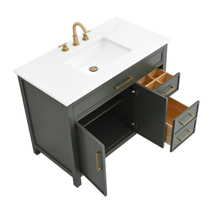 Meuble-lavabo simple 42 po Wenniah, Vert rétro / bronze brossé