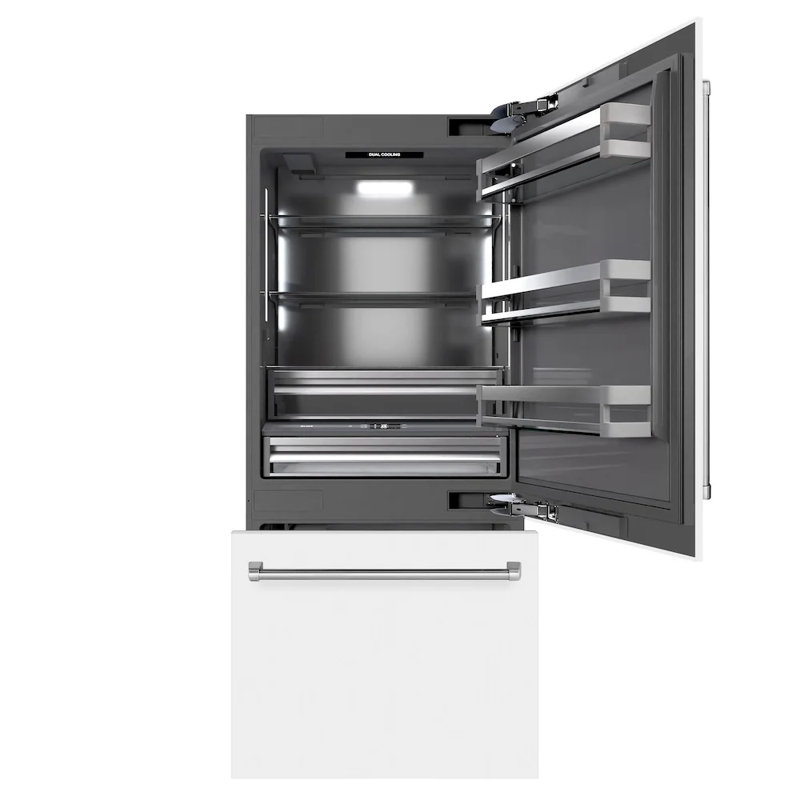 ZLINE 36 in. Built-In Refrigerator in DuraSnow Steel with Graphite Gray Interior, White Matte