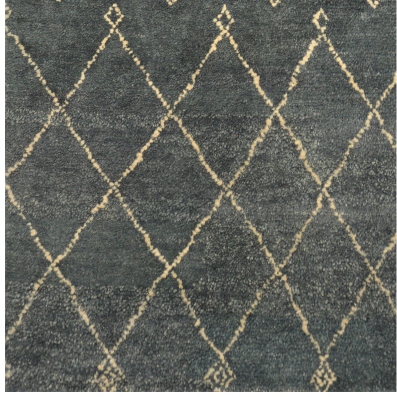 Tapis gris marocain en laine noué à la main de conception unique 4 pi x 6 pi Luesing