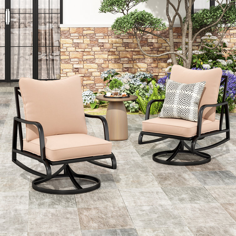 Lark Manor Metal Swivel Patio Lounge Chair with Thicken Cushions