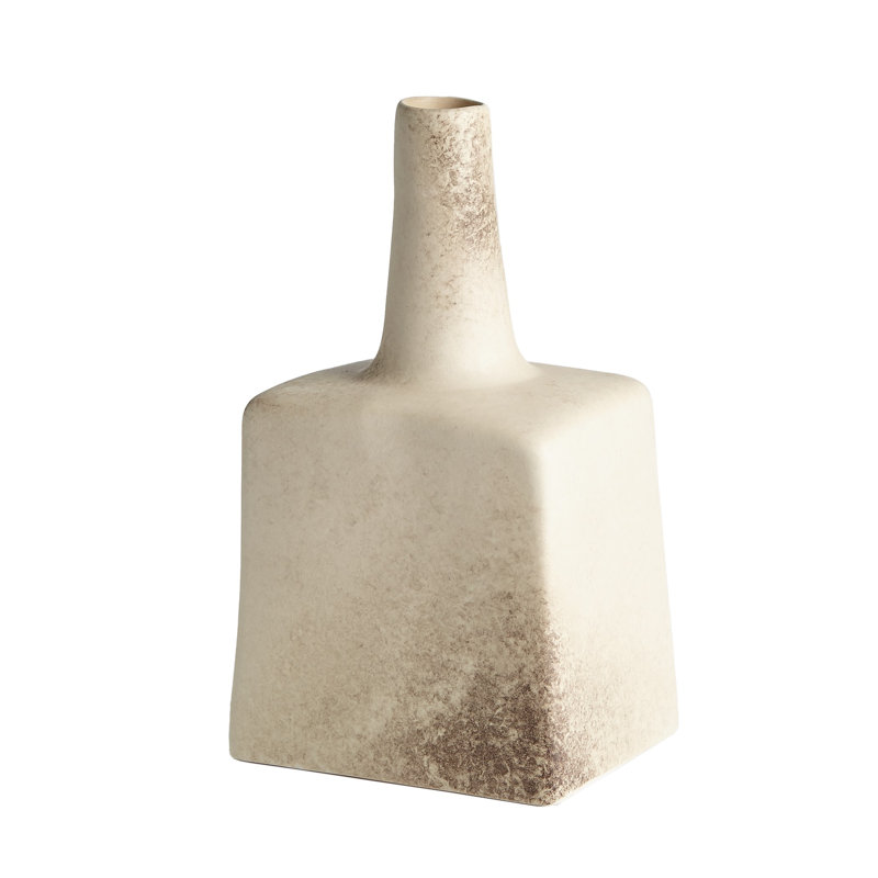 Tall Stack Ivory Ceramic Table Vase, 12" H x 7" W x 5.5" D