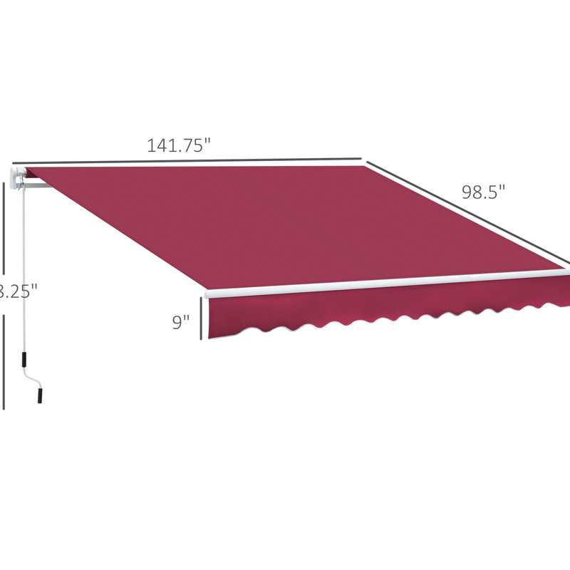 Auvent rétractable de 12 pi x 8 pi avec patio et poignée. 280 g / m² et eau - tissu, cadre en aluminium pour terrasse, balcon, cour. Manivelle rouge. Cour,