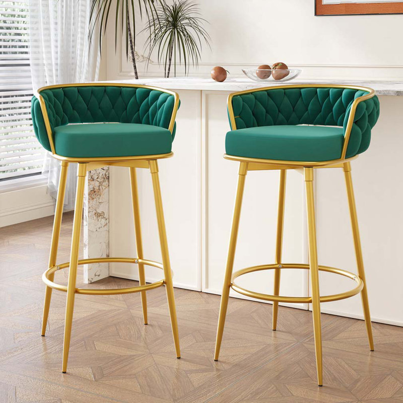 Cecilia  Upholstered Swivel Bar Stool, Green
