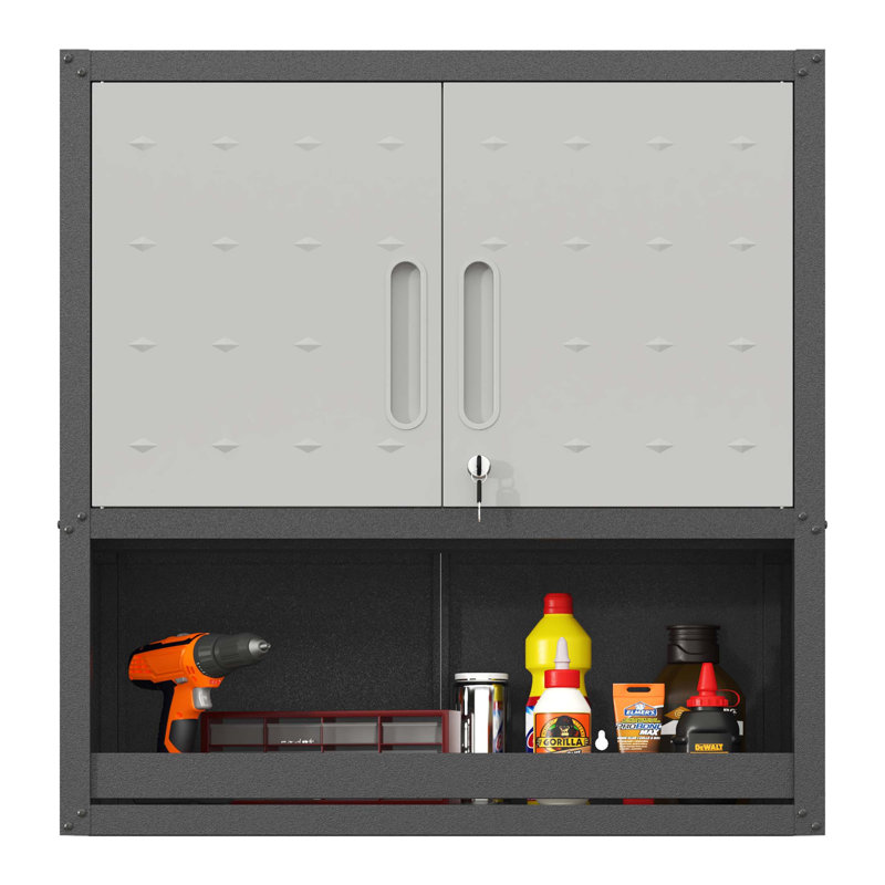 Armoire de rangement murale en métal durable avec porte verrouillable et tiroir ouvert pour les espaces organisés dans les garages, les entrepôts et les bureaux