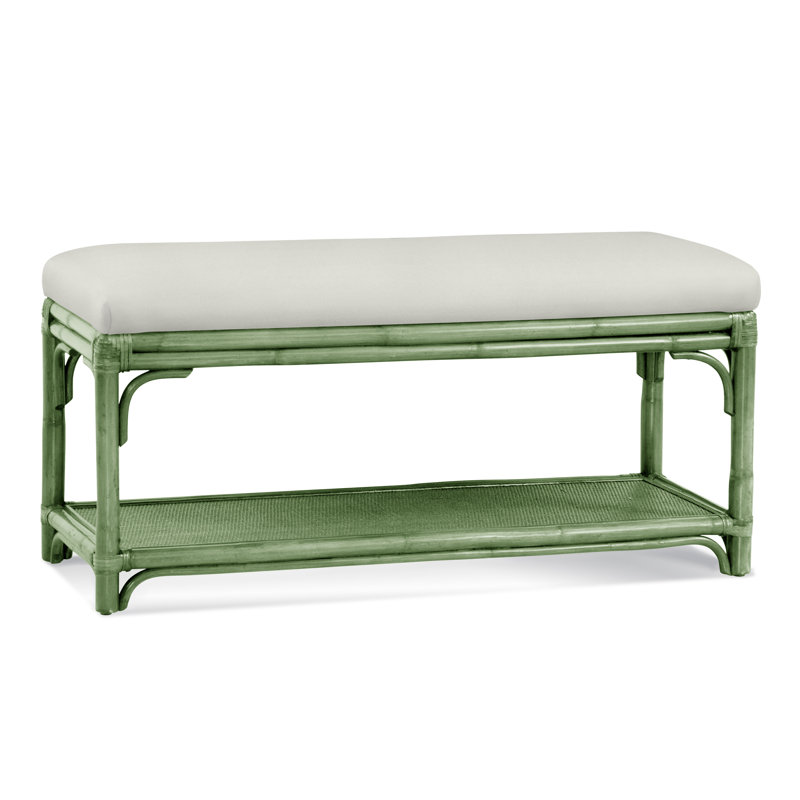 Summer Retreat Wicker Shelf Storage Bench, Celery, White Textured Performance; 0865-91