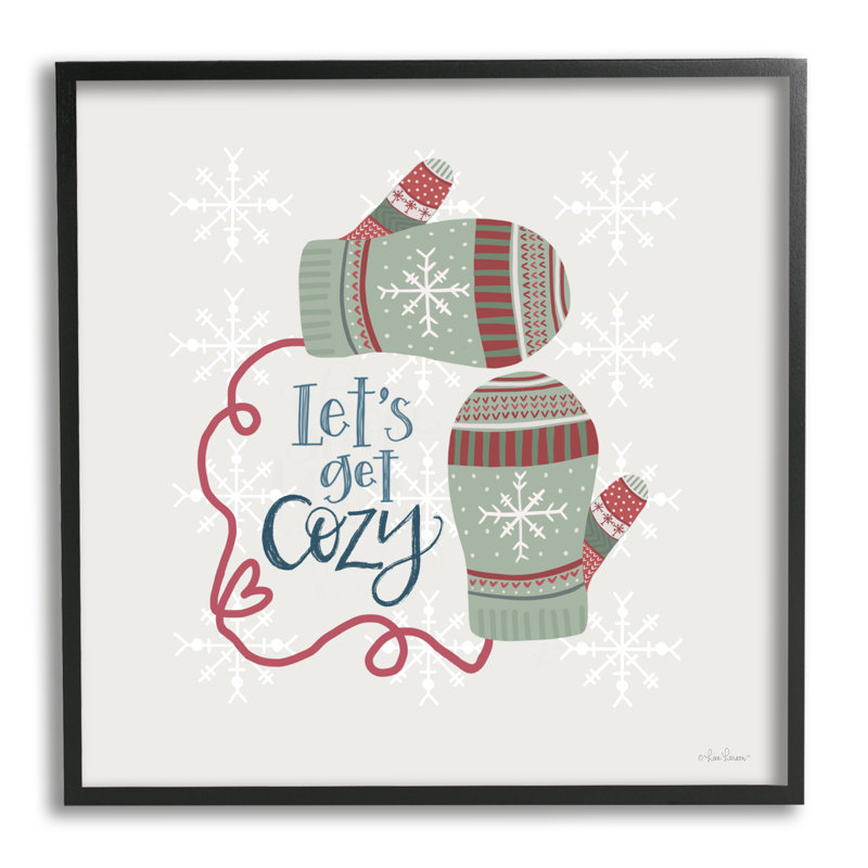 Let 's Get Cozy Winter Mittens Snowflake, H 17 po x l 17 po x P 1,5 po, Giclée encadrée noir minuit