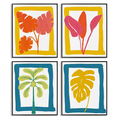 Warm Oasis Leaves 4pc Framed Giclee Set, design by Bronwyn Baker