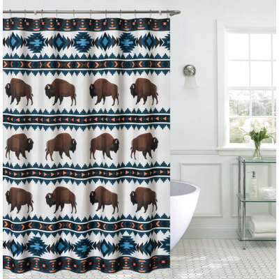 Buffalo Blue Southwestern Geometric Tribal North American Bison Decorative 72" Shower Curtain