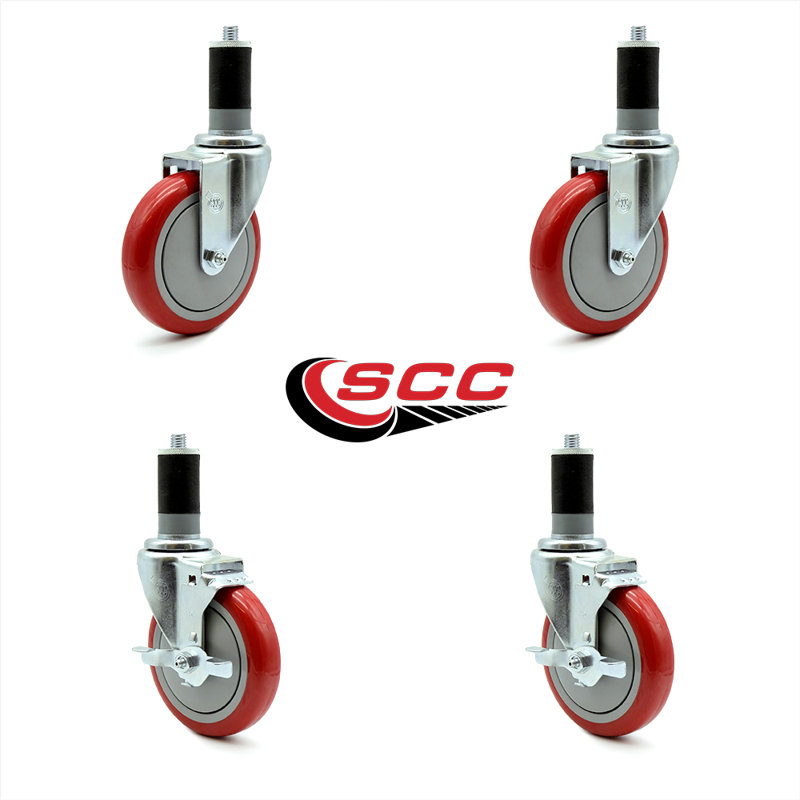 Expanding Stem Caster with 2 Brake, Red