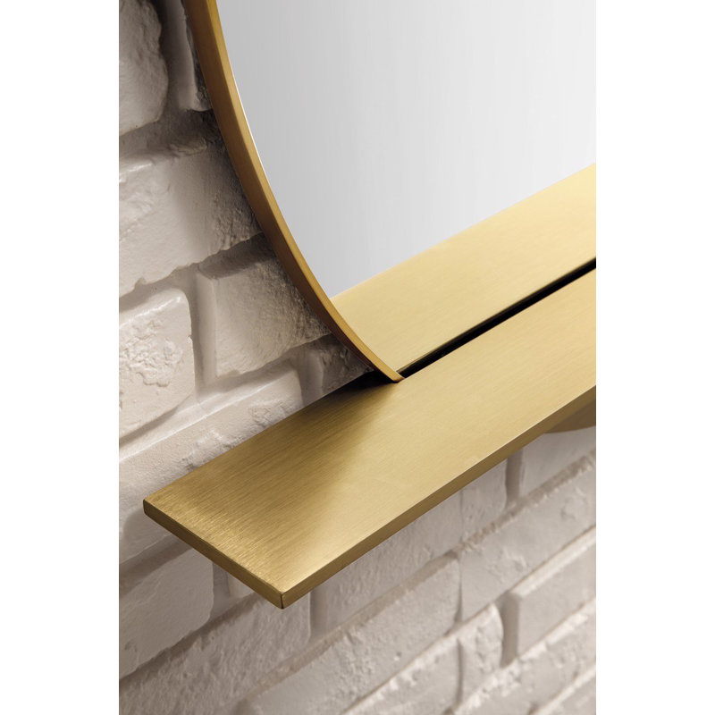 Platform Kiln Dried Hardwood Round Wall Mirror with Shelves, Radiant Gold