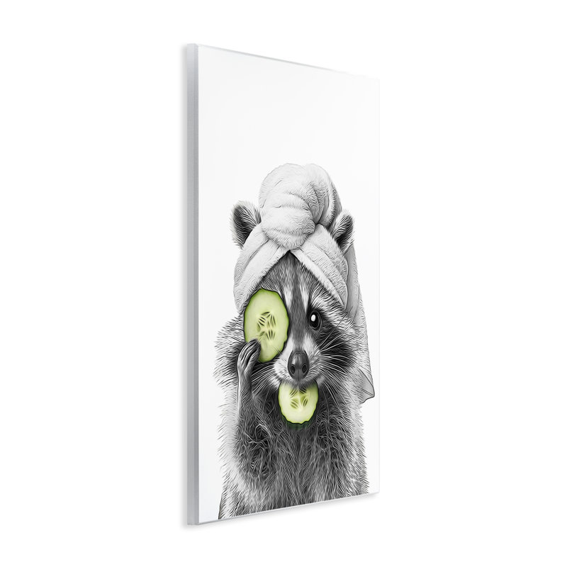 «Raccoon Spa Day», art mural sur bois par Annalisa Latella, H 15 po x l 10 po