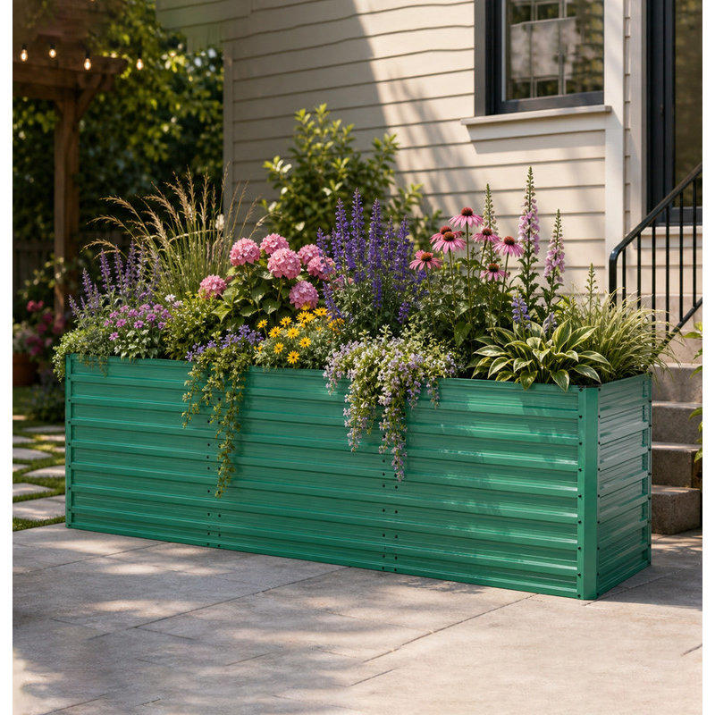 93.7" x 31.5" x 32.3" Raised Garden Bed Kit, 32" Ergonomic Height No Bending Metal Planter Box, Open-Ended Base for Drainage, 8 Reinforcing Rods, Rustproof Steel – Easy Assembly