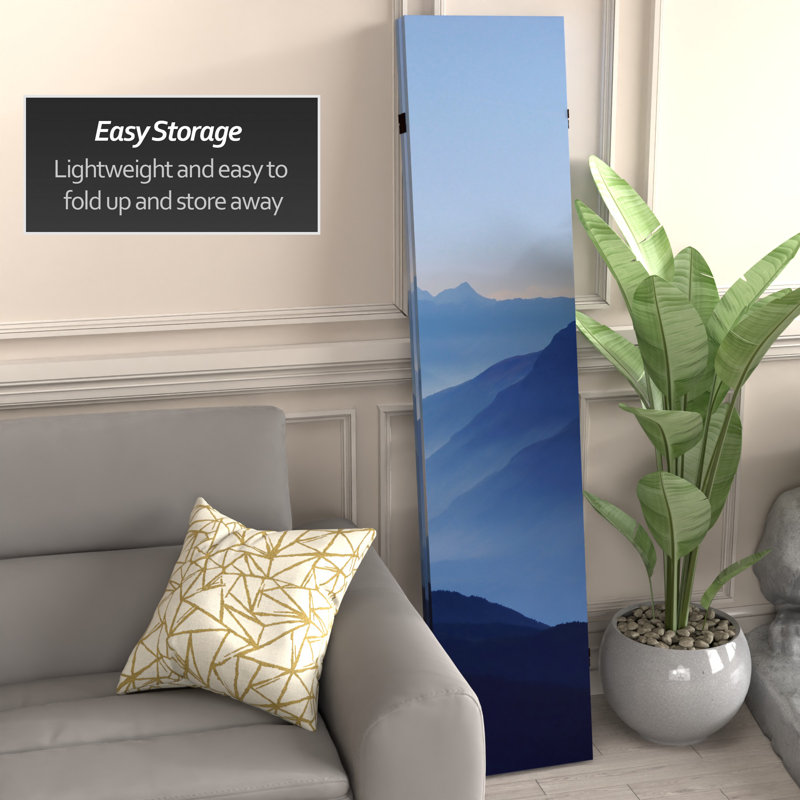 71" x 38.75" Tall Double Sided Misty Mountain Canvas 3 Panel Room Divider, 71" H x 47.25" W x 1" D