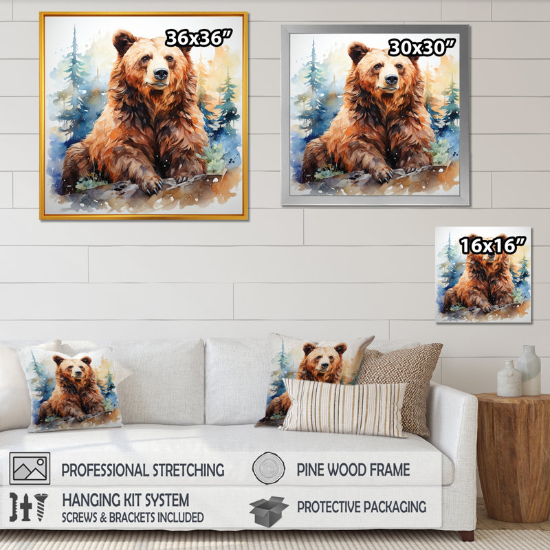 «Brown Bear Forest Portrait II - Bear 2», art mural, Cadre simple noir, H 36 po x l 36 po x P 1,5 po