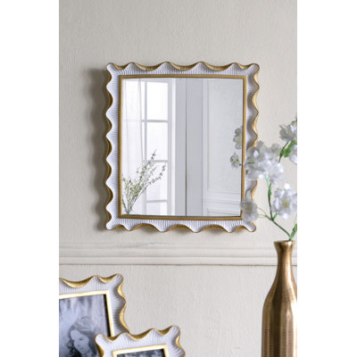 Miroir mural 14,5X16 "en poudre et résine avec cadre doré et blanc