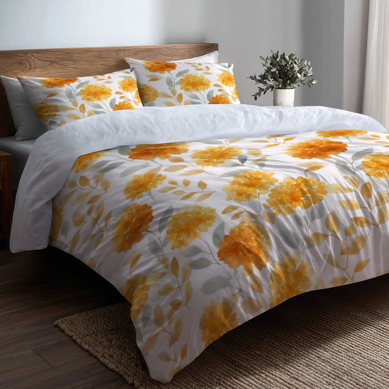Ensemble de housse de couette Floral 3 pièces - housse de couette Boho Orange Marigold Mist