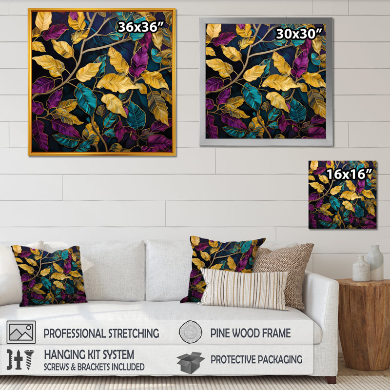 Feuilles colorées avec charme feuillage, H 24 po x l 24 po x P 1 po, Cadre simple noir