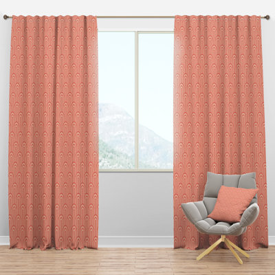 Mid-Century Art Deco Waves II Geometric Semi-Sheer Thermal Rod Pocket Single Curtain Panel