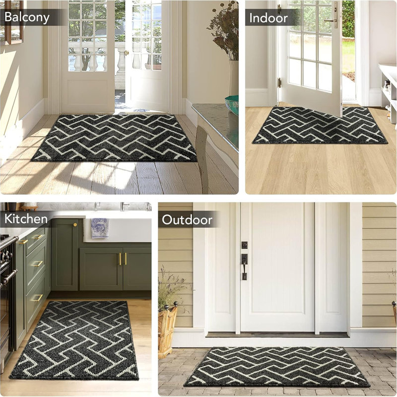 Seriah Non-Slip Geometric Indoor Doormat, Black