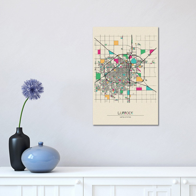 Lubbock, Texas Map by Ayse Deniz Akerman - Wrapped Canvas Print, 30.48 cm H x 45.72 cm W