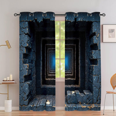2 pièces avec œillets, impression de tunnel avec rideaux, rideaux texturés en pierre bleu foncé, réduction du bruit et protection de la vie privée, décor obscurcissant pour la chambre à coucher
