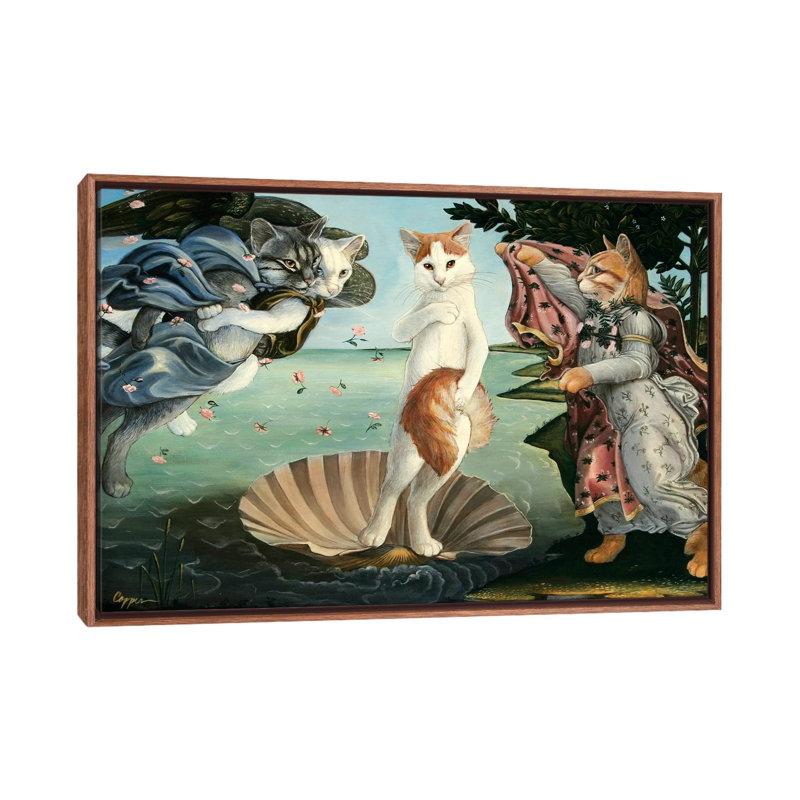 «Kitty On The Half Shell» - Impression, H 18 po x l 26 po x P 1,5 po, Toile avec cadre en bois classique