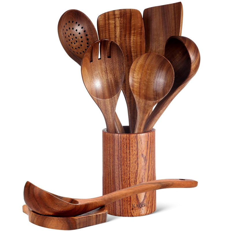 8 Pcs Cooking Utensil Set, Wooden Kitchen Utensils Set